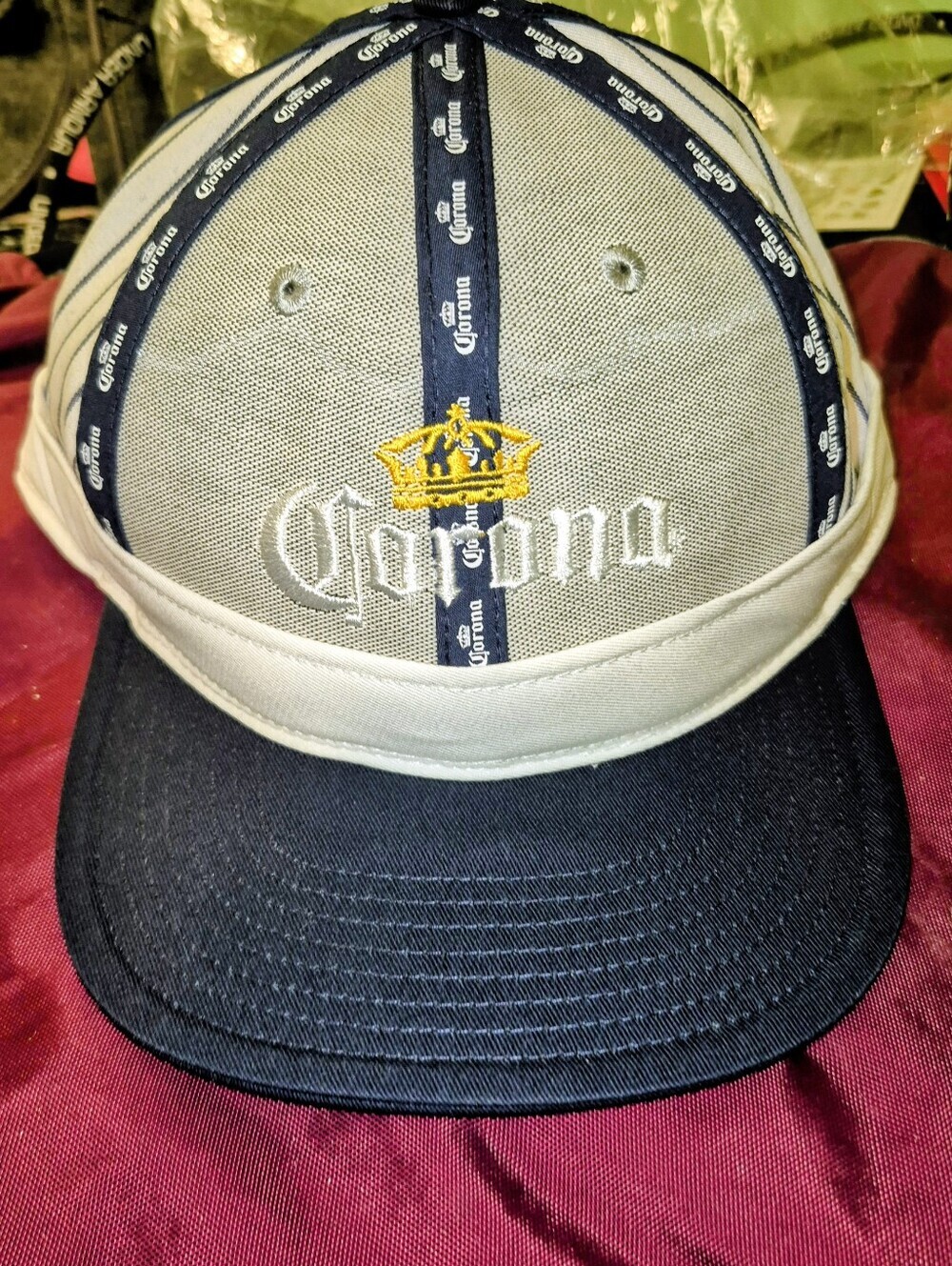 Corona Beer Snapback Baseball Cap. Striped. Blue/White. Adjustable